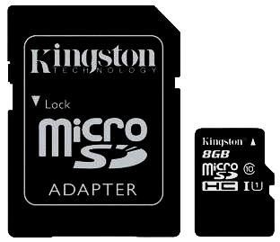 MicroSD HC 8GB Kingston class 10 z adapterem